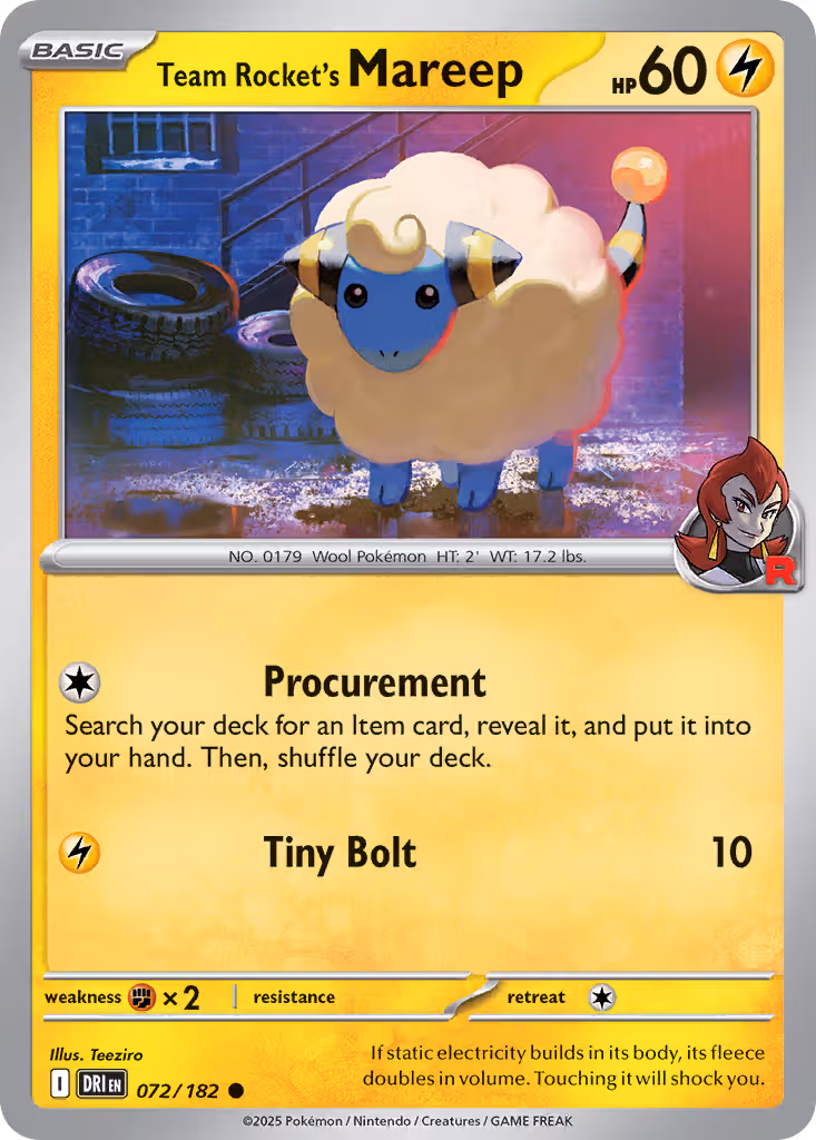 Team Rocket's Mareep 72/182 Pokemon card
