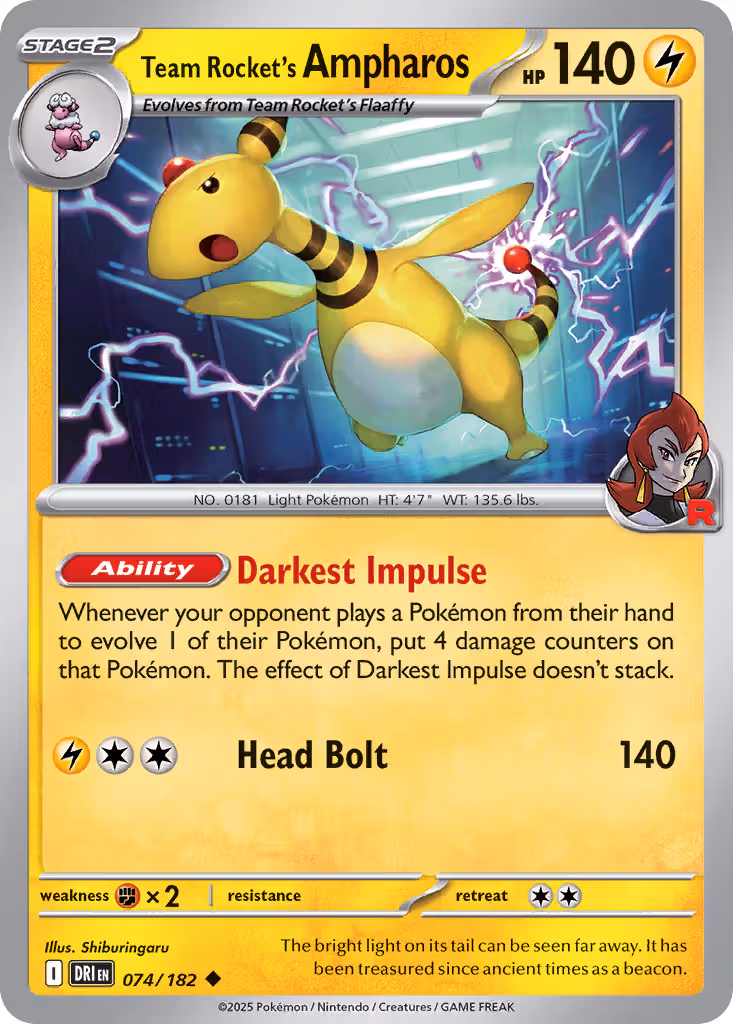 Team Rocket's Ampharos 74/182 Pokemon card