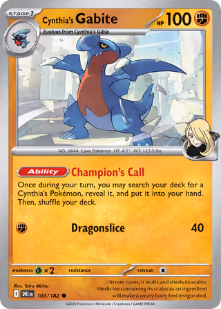 Cynthia's Gabite 103/182 Pokemon card