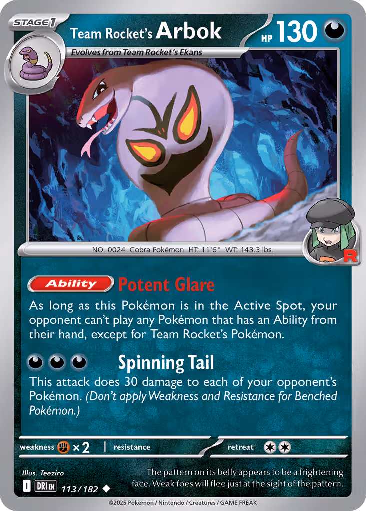 Team Rocket's Arbok 113/182 Pokemon card