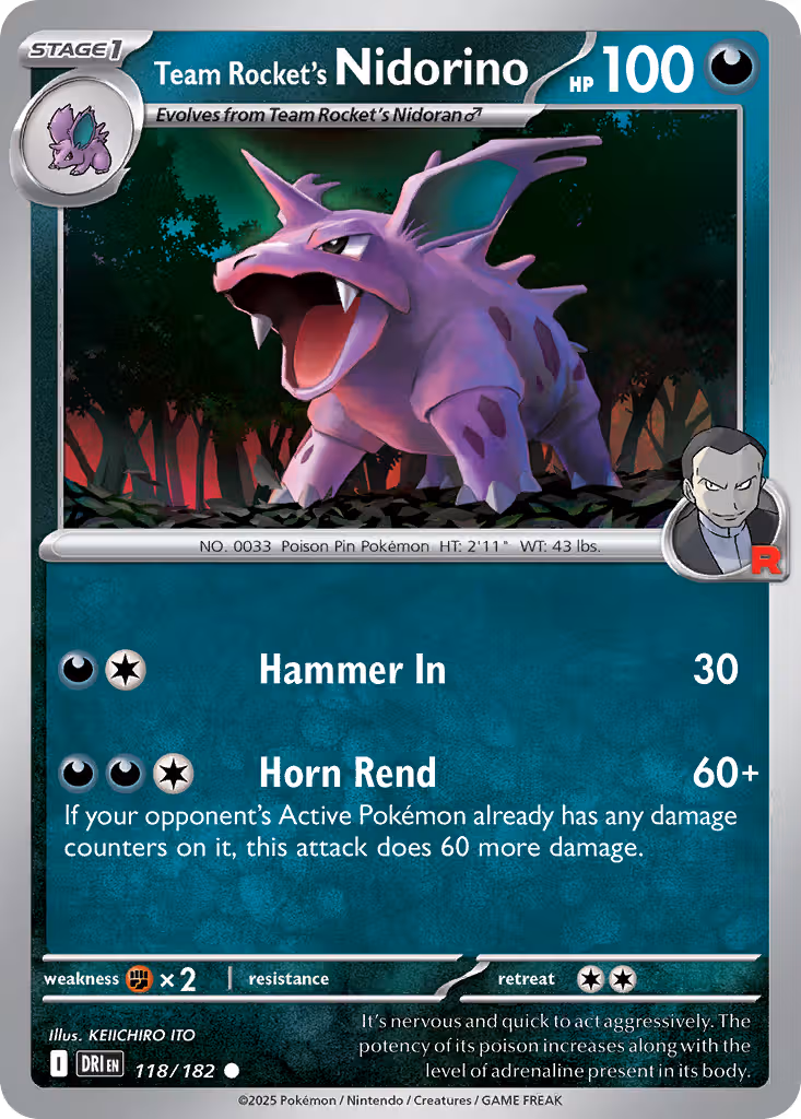 Team Rocket's Nidorino 118/182 Pokemon card