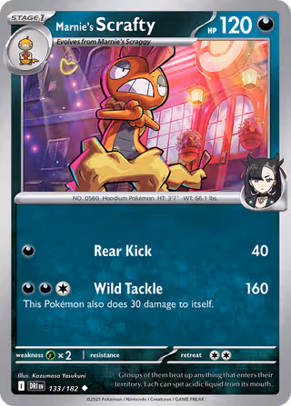 Marnie's Scrafty 133/182 Pokemon card