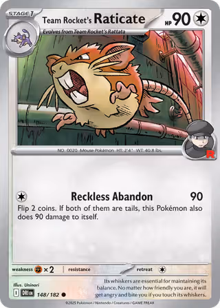 Team Rocket's Raticate 148/182 Pokemon card