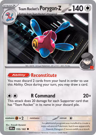 Team Rocket's Porygon-Z 155/182 Pokemon card