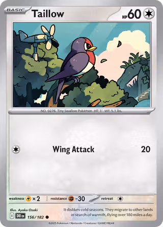 Taillow 156/182 Pokemon card