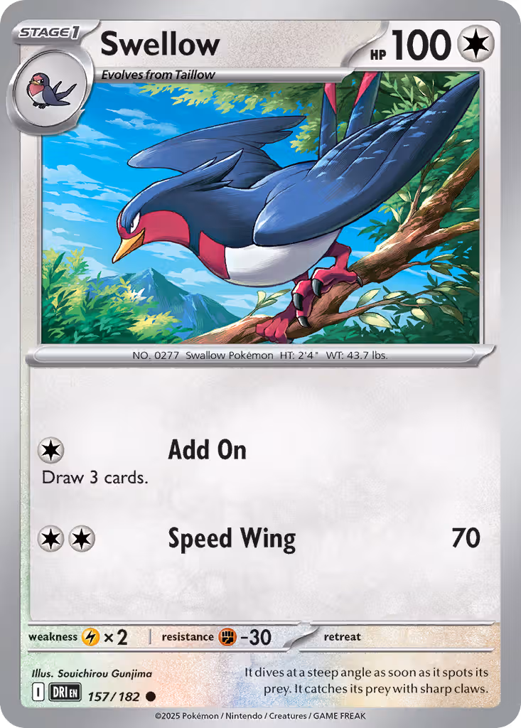 Swellow 157/182 Pokemon card