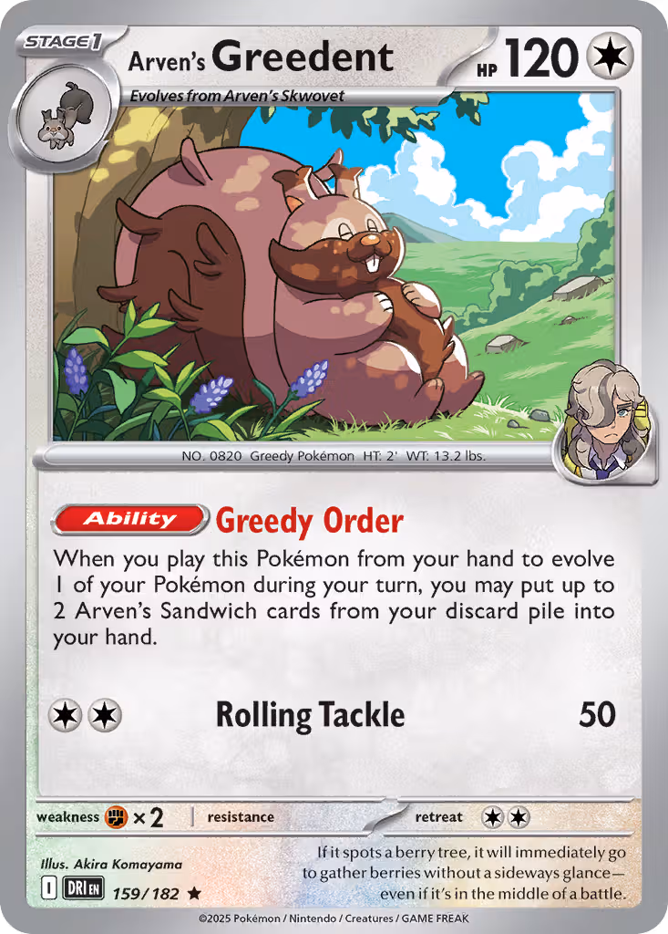 Arven's Greedent 159/182 Pokemon card