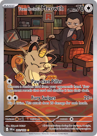 Team Rocket's Meowth 203/182 Pokemon card