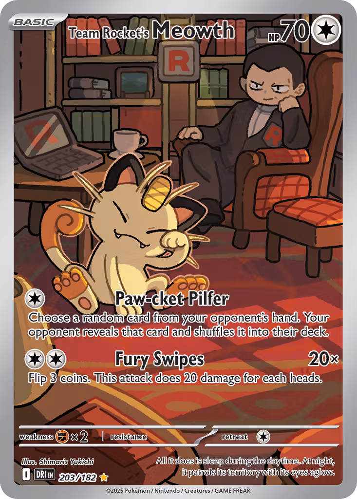 Team Rocket's Meowth 203/182 Pokemon card