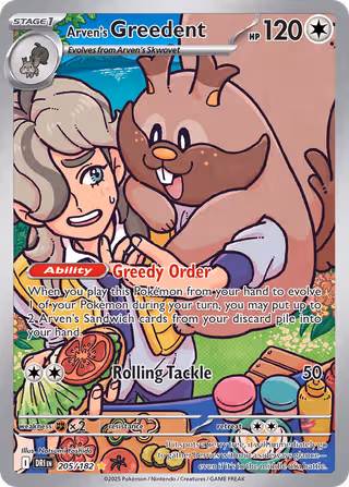 Arven's Greedent 205/182 Pokemon card