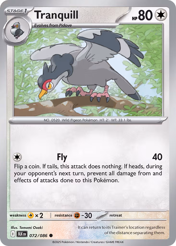 Tranquill 72/86 Pokemon card