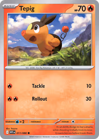 Tepig 11/86 Pokemon card