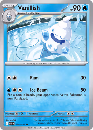 Vanillish 28/86 Pokemon card