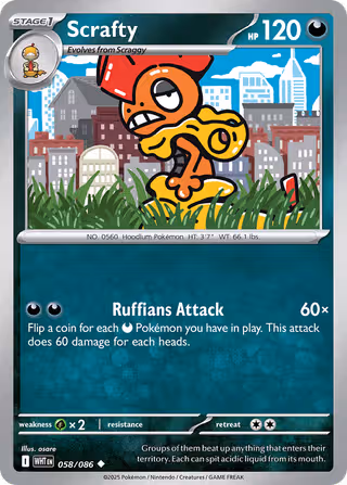 Scrafty 58/86 Pokemon card