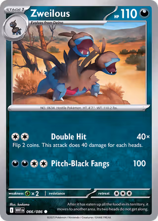Zweilous 66/86 Pokemon card