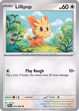 Lillipup 74/86 Pokemon card