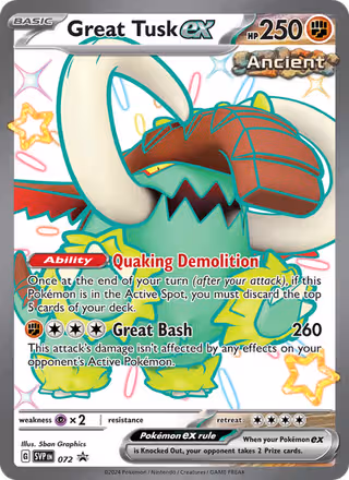 Great Tusk ex 72/225 Pokemon card
