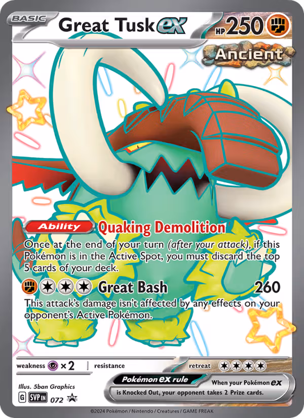 Great Tusk ex 72/225 Pokemon card