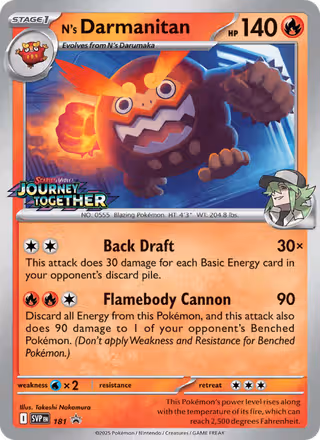 N's Darmanitan 181/225 Pokemon card