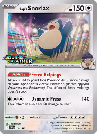 Hop's Snorlax 184/225 Pokemon card