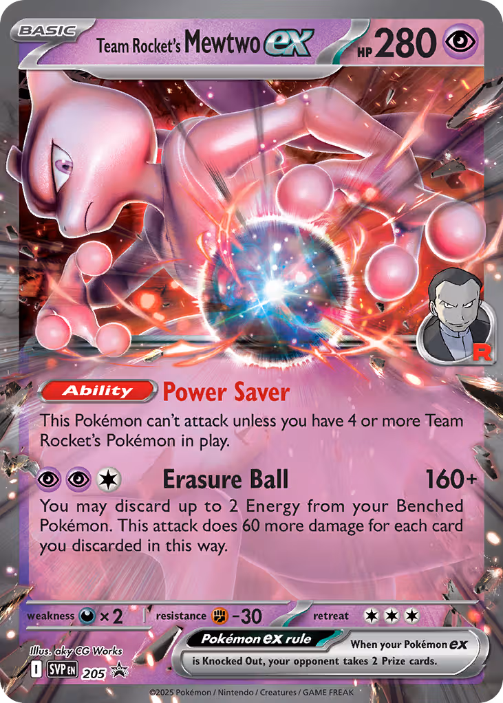 Team Rocket's Mewtwo ex 205/225 Pokemon card