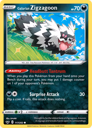Galarian Zigzagoon 117/202 Pokemon card