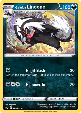 Galarian Linoone 118/202 Pokemon card