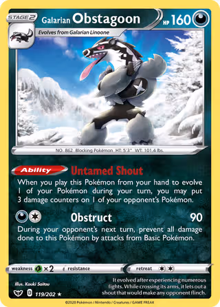 Galarian Obstagoon 119/202 Pokemon card