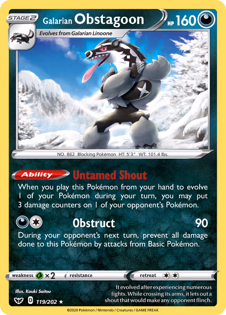Galarian Obstagoon 119/202 Pokemon card