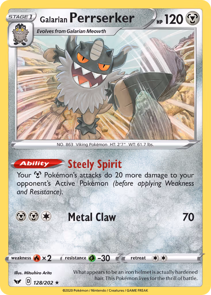 Galarian Perrserker 128/202 Pokemon card