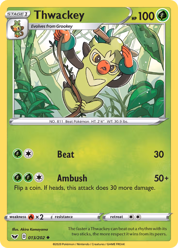Thwackey 13/202 Pokemon card