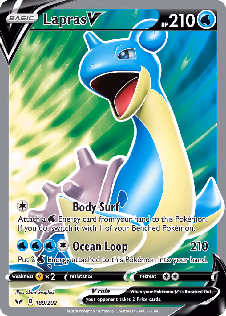 Lapras V 189/202 Pokemon card