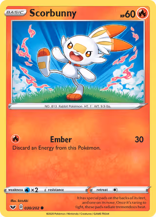 Scorbunny 30/202 Pokemon card