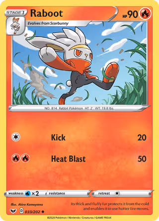 Raboot 33/202 Pokemon card