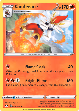 Cinderace 36/202 Pokemon card