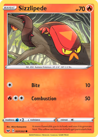 Sizzlipede 37/202 Pokemon card