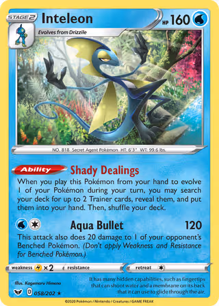 Inteleon 58/202 Pokemon card