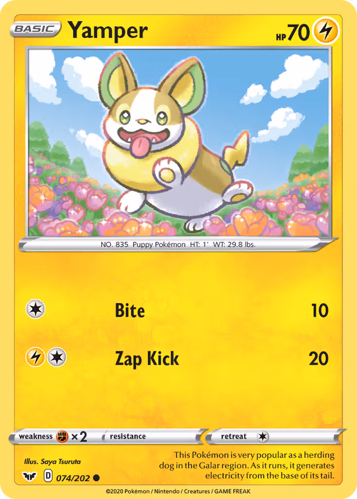 Yamper 74/202 Pokemon card