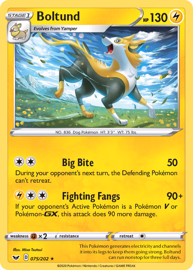 Boltund 75/202 Pokemon card
