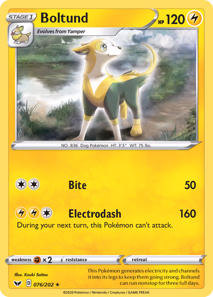 Boltund 76/202 Pokemon card