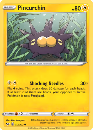 Pincurchin 77/202 Pokemon card