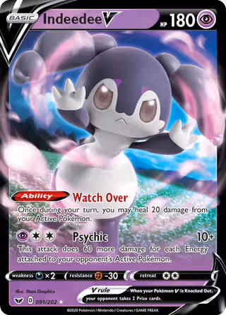 Indeedee V 91/202 Pokemon card