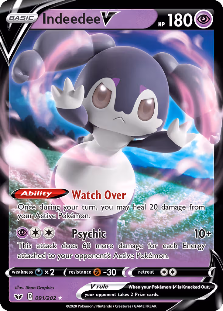 Indeedee V 91/202 Pokemon card