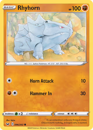 Rhyhorn 96/202 Pokemon card
