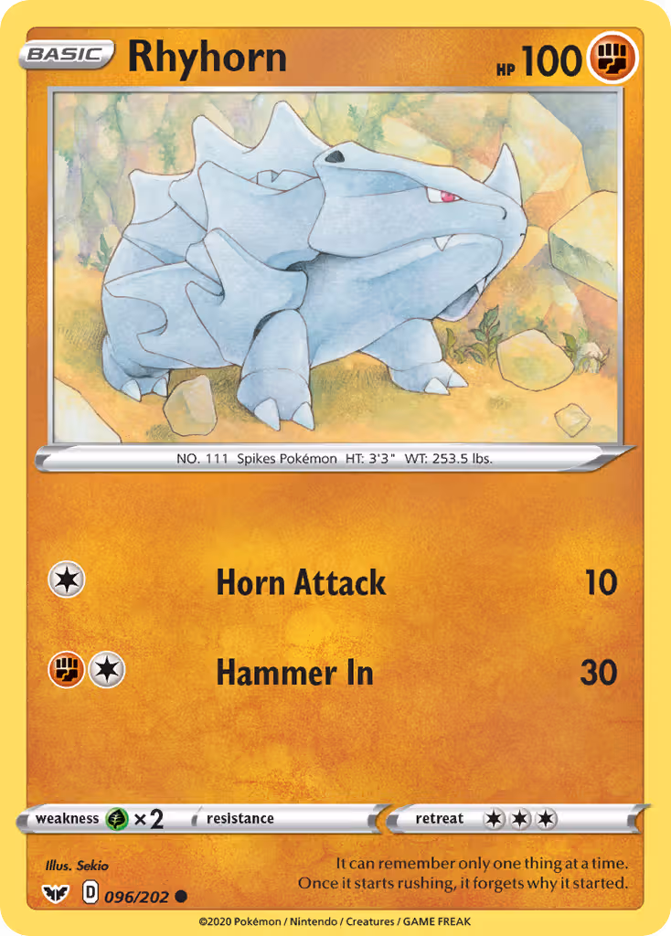 Rhyhorn 96/202 Pokemon card