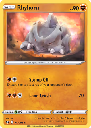 Rhyhorn 97/202 Pokemon card