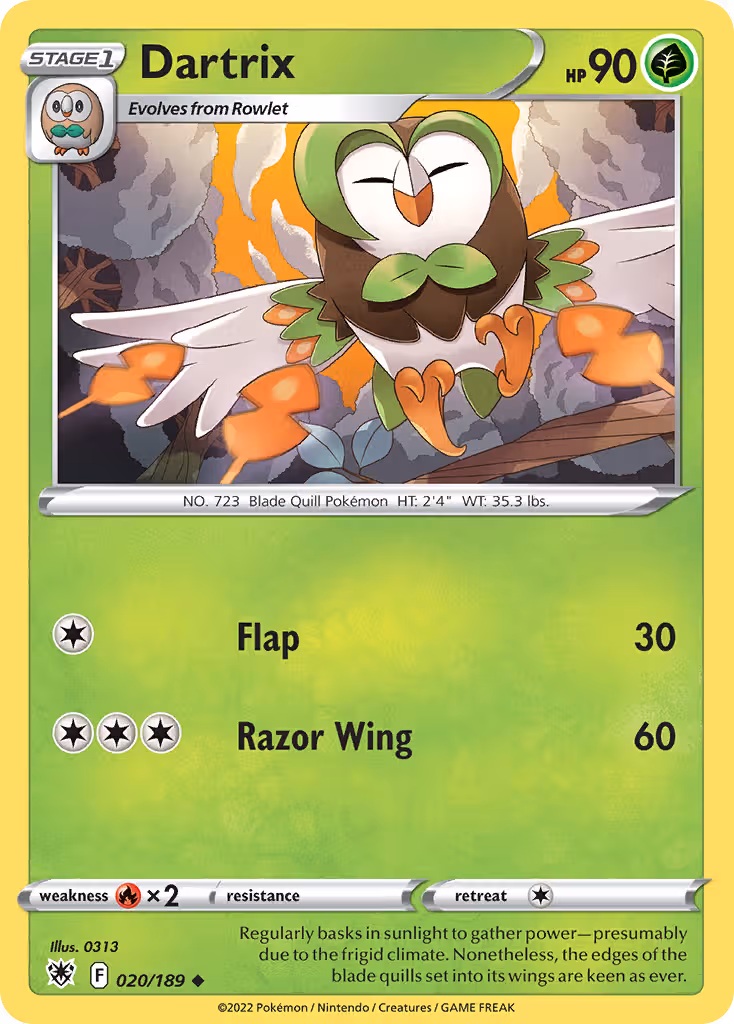 Dartrix 20/189 Pokemon card