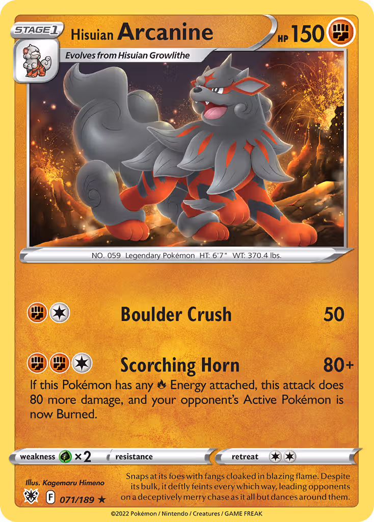 Hisuian Arcanine 71/189 Pokemon card