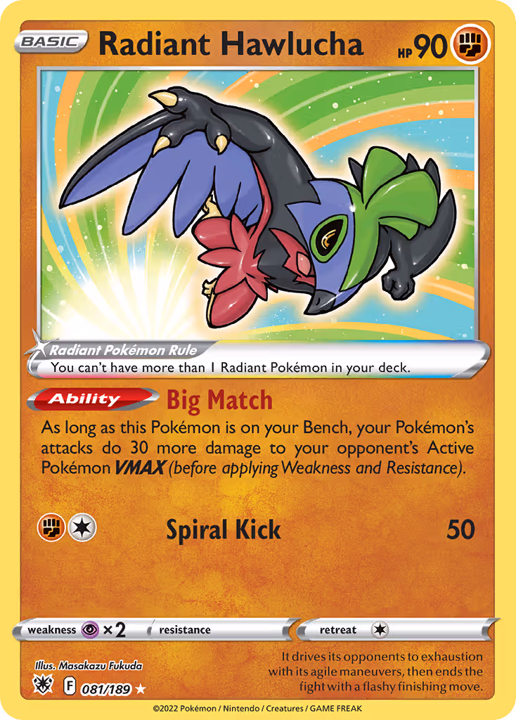 Radiant Hawlucha 81/189 Pokemon card