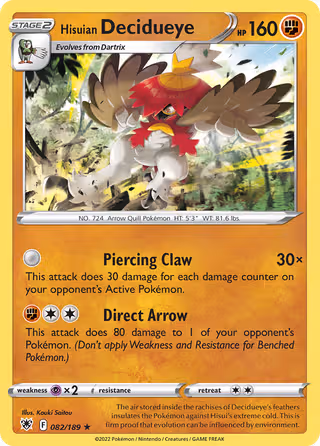 Hisuian Decidueye 82/189 Pokemon card